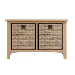 Golston Oak Hall Bench With Wicker Baskets