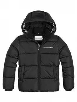 Calvin Klein Jeans Boys Tape Padded Jacket - Black, Size Age: 10 Years