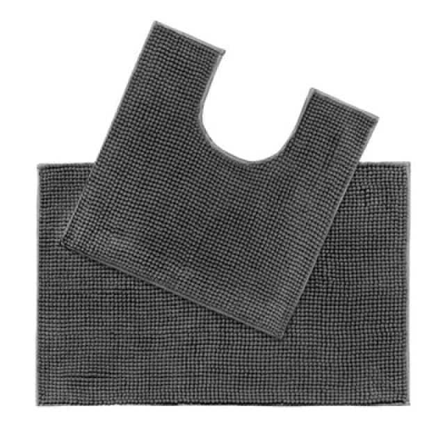 Allure Bath Fashions Supersoft Chenille Bobble Two Piece Bath & Pedestal Mat Set - Charcoal Grey