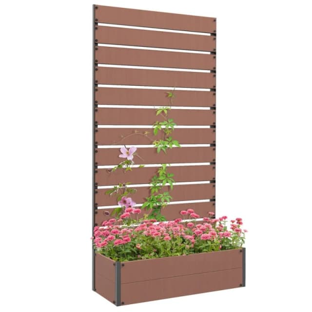 Outsunny Raised Garden Bed with Trellis Standing Patio Planter Box Light Brown, Brown 84H-077V00LR