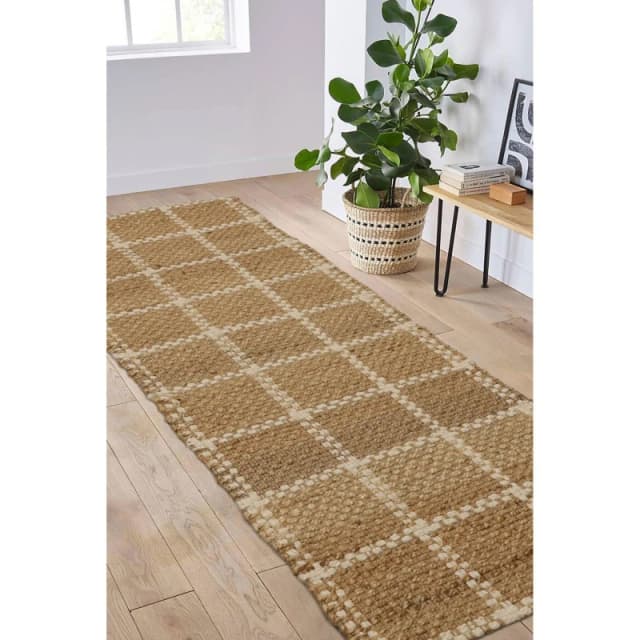 Homemaker Jute Check Runner Flatweave Rugs 60x180cm Beige 71481369001
