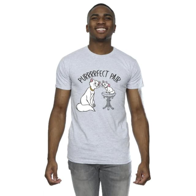 Disney Men The Aristocats Purrfect Pair T-Shirt in Grey Size: Small Grey S Male 5063153558298