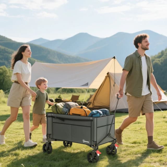 OUTSUNNY Folding Trolley on Wheels, Garden Cart with Openable Sides in Grey Grey Unisex