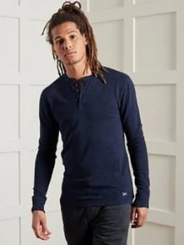 Superdry Henley Button Long Sleeve T Shirt, Navy Size M Men