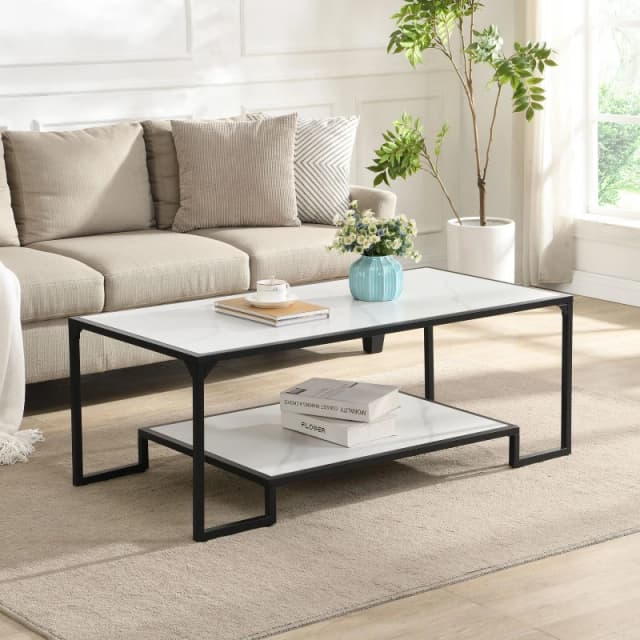 Artemis Home Zenith Rectangular Coffee Table with Shelf in White White Unisex