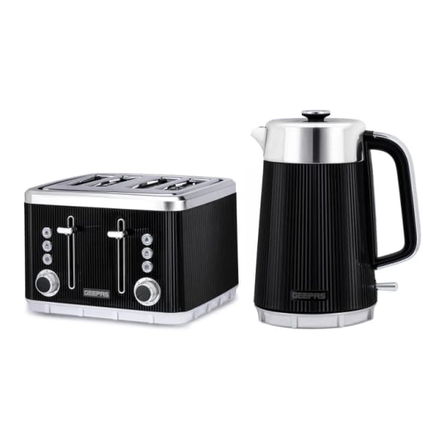 Geepas "Arcus" Matching 1.7L Double-Wall Kettle & 4-Slice Toaster Set in Black Unisex