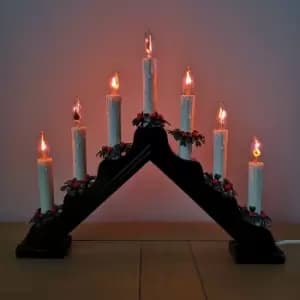 40cm Premier Christmas Candlebridge with 7 Flickering Bulb in Dark Wood Finish Mains Operated