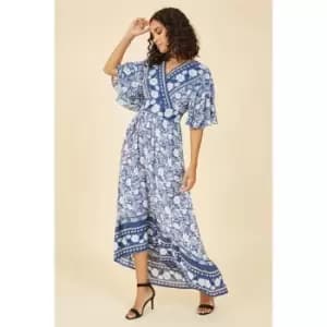 Yumi Blue Floral Print High Low Maxi Dress - Blue