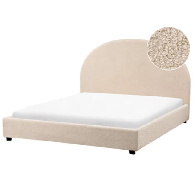 Beliani Bed Boucle Vaucluse 140 X 200 Cm (Eu Double) Beige