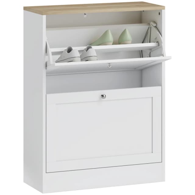 HOMCOM HOMCOM 2 Flip Drawer Narrow Shoe Cabinet with Adjustable Shelves - White