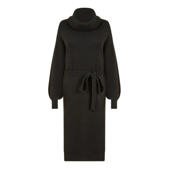 Yumi Yumi Black Roll Neck Jumper Dress With Belt Black S - M