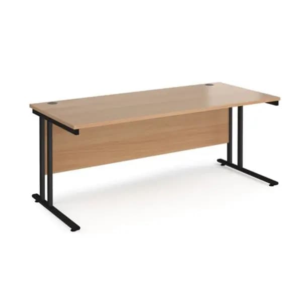 Office Desk 1800mm Rectangular Desk With Cantilever Leg Beech Tops With Black Frames Maestro 25