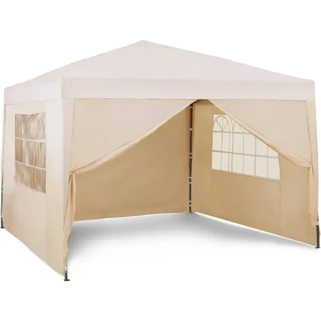 VonHaus Large Slate Ivory Pop Up Heavy Duty Gazebo with Sides For Garden Beige