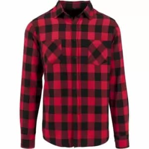 Build Your Brand Mens Checked Flannel Shirt (2XL) (Black/Red)