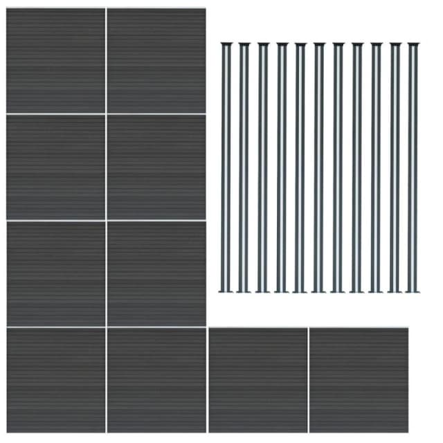 Monstershop Composite Fence Panels & LED Posts 6ft x 57ft - Grey Grey Unisex