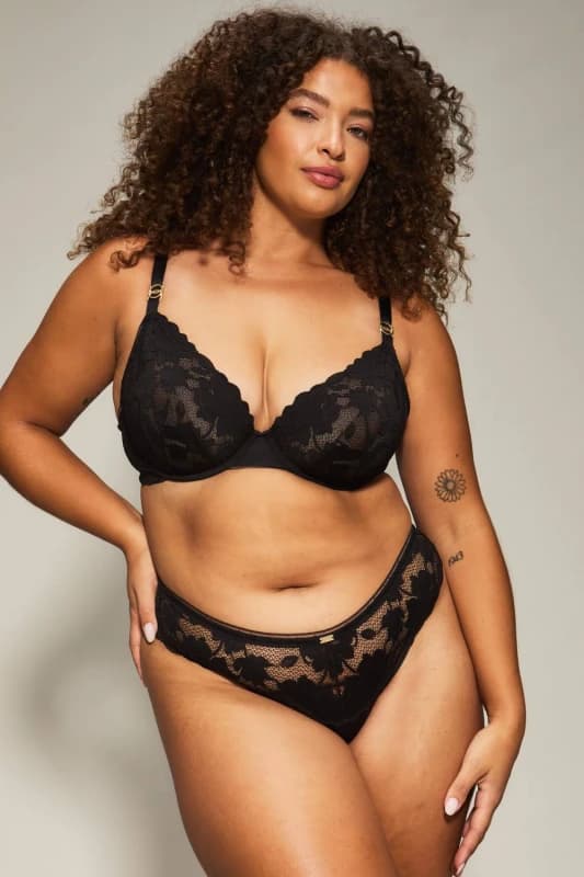 KBX Womens Dolly Non Padded Plunge Bra in Black Size: 34B Black Female 34B