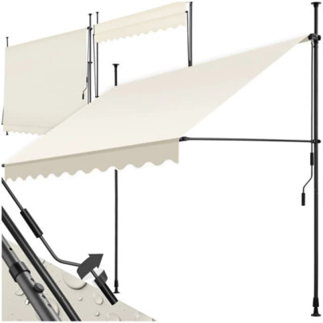 Tectake Awning With Hand Crank - Pressure Fitted , Height Adjustable 250 X 180 Cm - Beige