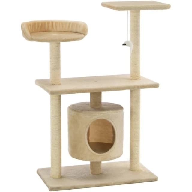 vidaXL Cat Tree with Sisal Scratching Posts 95cm Beige Kitten Playhouse Tower