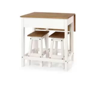 Corona White Breakfast Drop Leaf Table & 2 Stools Set