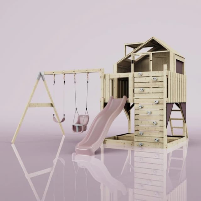 OutdoorToys PolarPlay Kids Climbing Tower & Playhouse - Swing Saga Rose in Beige Beige Unisex