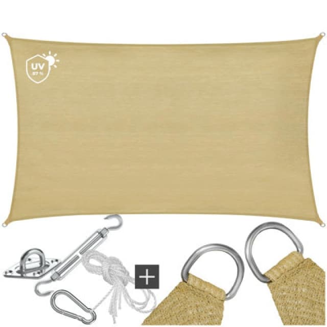 Tectake Sun Sail Sonny, Uv Protected, Water-Resistant And Anti-Tear - 5 X 7 M - Sand