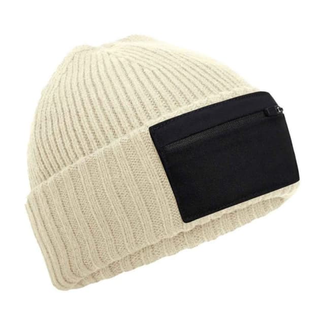 Beechfield Beechfield Men Zip Patch Beanie in Brown Brown One Size Male 5063693967918