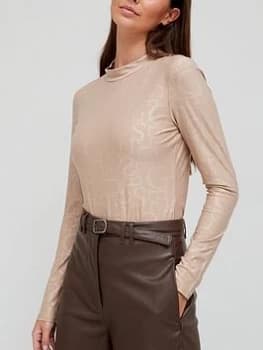 Guess Logo Embossed High Neck Top - Light Rum