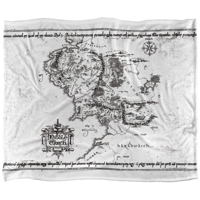 Lord of the Rings The Lord of The Rings Blanket, 152x127cm White Middle Earth Map Silky Touch Super Soft Throw Blanket White One Size Unisex 19178234