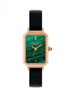 Lola Rose Lola Rose Malachite Diamond Tank Dial Black Leather Strap Ladies Watch