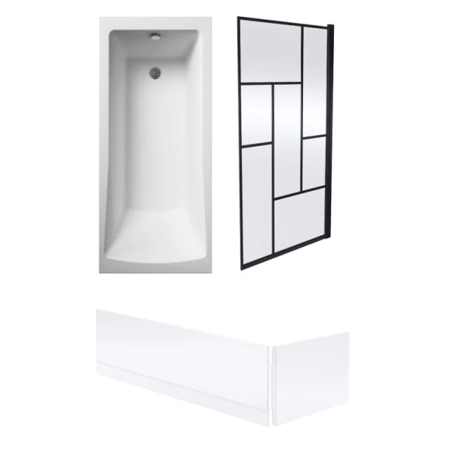 Balterley Square Single Ended Bath Panels Black Abstract Screen 1700 x 700mm Black