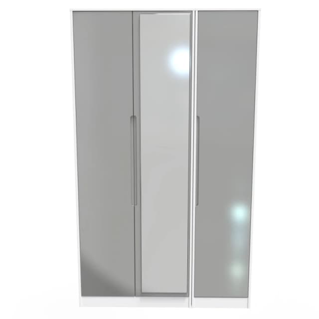 Turin Tall Triple Mirror Wardrobe In Grey Gloss & White (Ready Assembled)