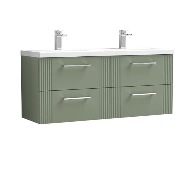 Balterley 4 Drawer Wall Hung Vanity Unit Double Ceramic Basin Green 1200mm Green