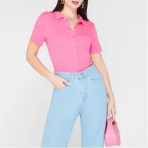 I Saw It First ISAWITFIRST Rib Button Front Bodysuit - Pink