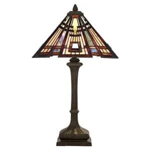 2 Light Table Lamp Bronze, Tiffany Glass, E27