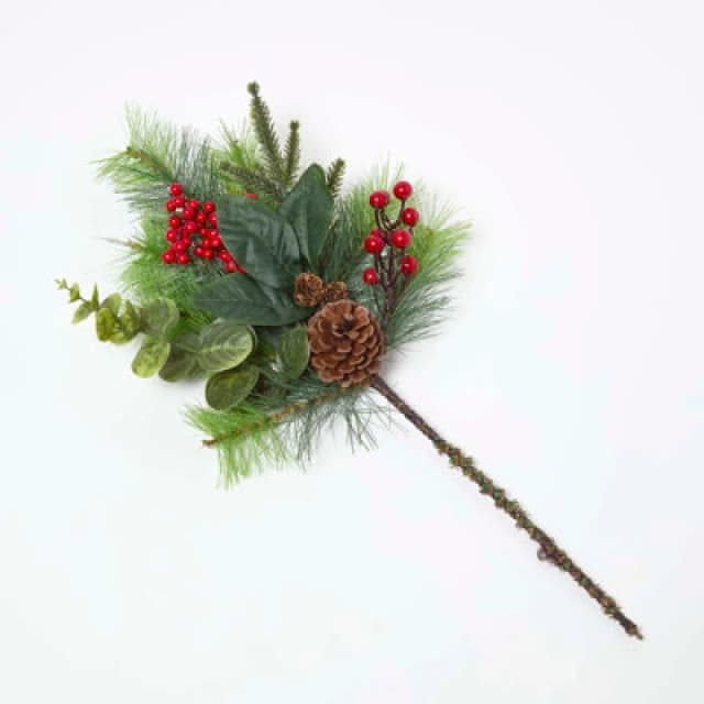 Homescapes Artificial Green Handcrafted Winter Woodland & Eucalyptus Single Stem, 25 X 40 Cm