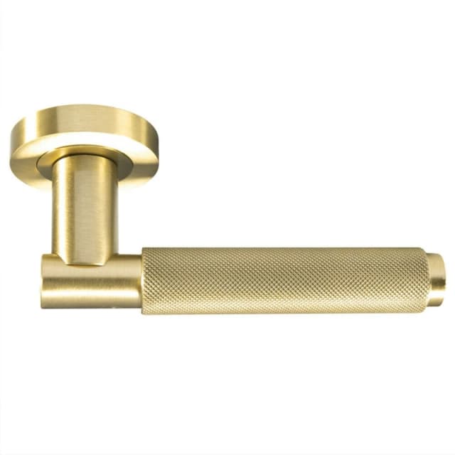 Loops PAIR Knurled Grip Round Bar Handle on Round Rose Concealed Fix Satin Brass Metallics