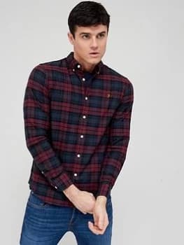 Farah Brewer Check Organic Cotton Oxford Shirt - Red/Navy, Red Size M Men