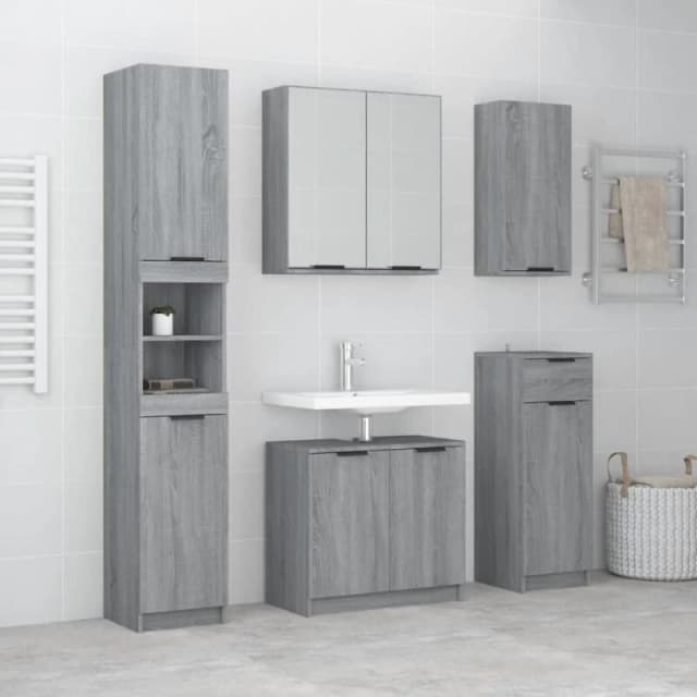 VIDAXL 5 Piece Bathroom Cabinet Set Grey Sonoma Engineered Wood Vidaxl 8720287123187