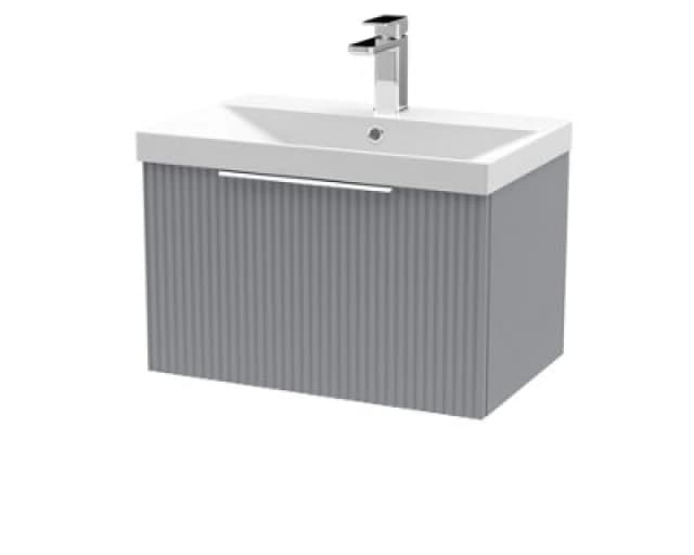 HUDSON REED Hudson Reed - Fluted Wall Hung 1-Drawer Vanity Unit with Basin 3 600mm Wide - Satin Grey DFF294D