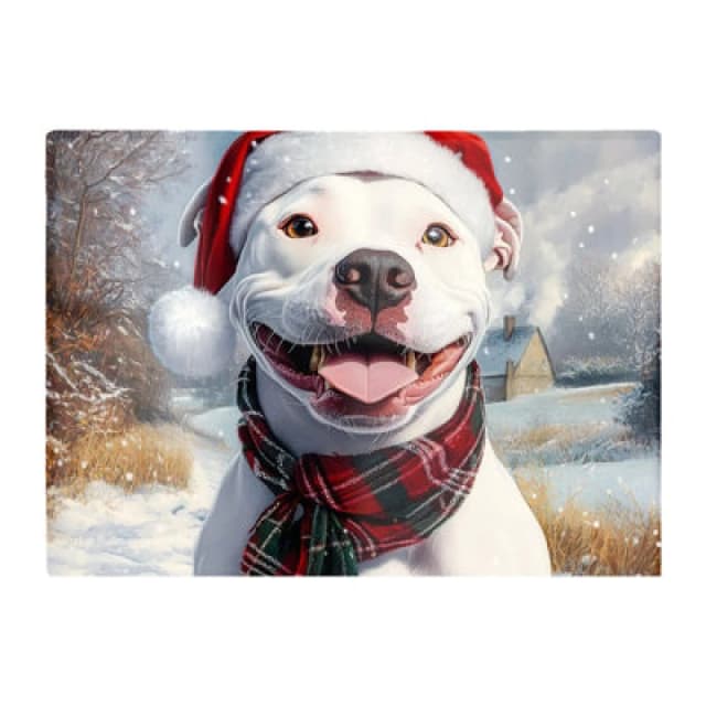Warren Reed Designer Snowy Christmas Staffy Bull Terrier Glass Chopping Board