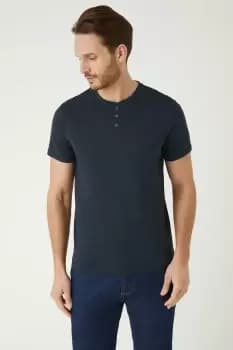 Mens Navy Grandad Neck T-Shirt