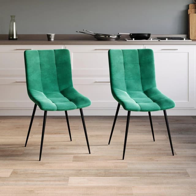 Lassic Richton Set Of 2 Padded Velvet Dining Chairs UKFR Green unisex Set of 2