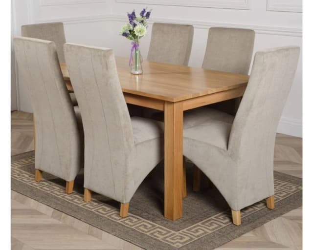 Thats Furniture Oslo 150 x 90cm Medium Oak Dining Table & 6 Lola Fabric Chairs in Grey Grey Unisex 150 x 90 cm