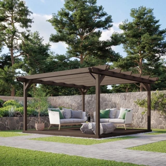 Rutland County Garden Furniture Ltd Double Garden Pergola & Decking Kit, L300 x W300 cm, Rustic Brown Brown Unisex