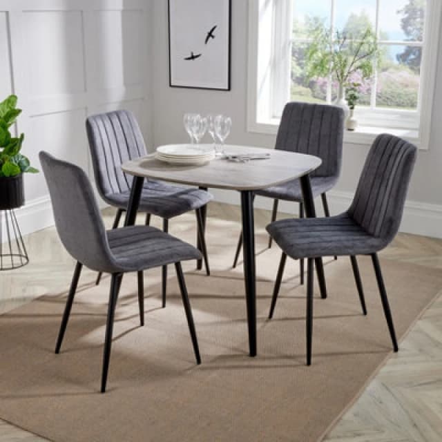 Core Products Aspen Grey Oak Square Table & 4 Grey Fabric Chair Dining Set, Grey ASTB2-OKSET26