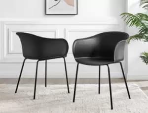 Set of 2 Harper Scandi Inspired Plastic 'Bat Chair' Dining Chairs With Black Powder-Coated Metal Legs