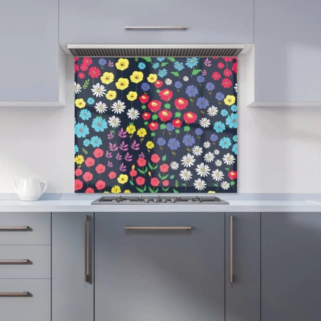 Warren Reed - Designer Multicoloured Flower Pattern Kitchen Splashback in Red Size: 600mm x 650mm Red Unisex 600mm x 650mm