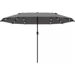 Outsunny 4.4m Double-Sided Sun Umbrella Patio Parasol Solar Lights Dark Grey