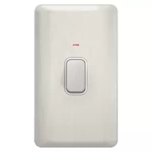 Schneider Electric Lisse Screwless Deco - Double 1 Way Control Switch, with Neon Indicator, Double Pole, 50A, GGBL4021WSS, Stainless Steel with White