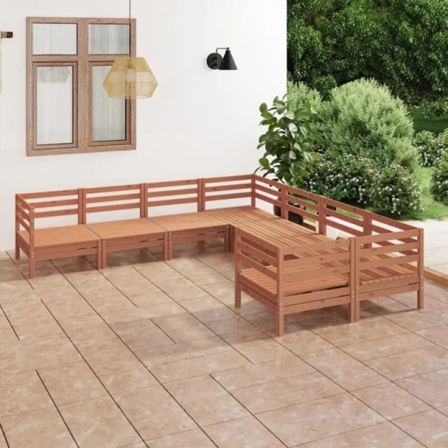 vidaXL 8 Piece Garden Lounge Set Solid Wood Pine Honey Brown, Brown 3083247